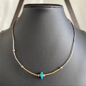 Native American Liquid Silver Necklace with Turquoise Bead